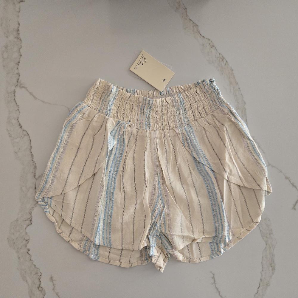 Elan Cream and Light Blue Striped Women’s Shorts
